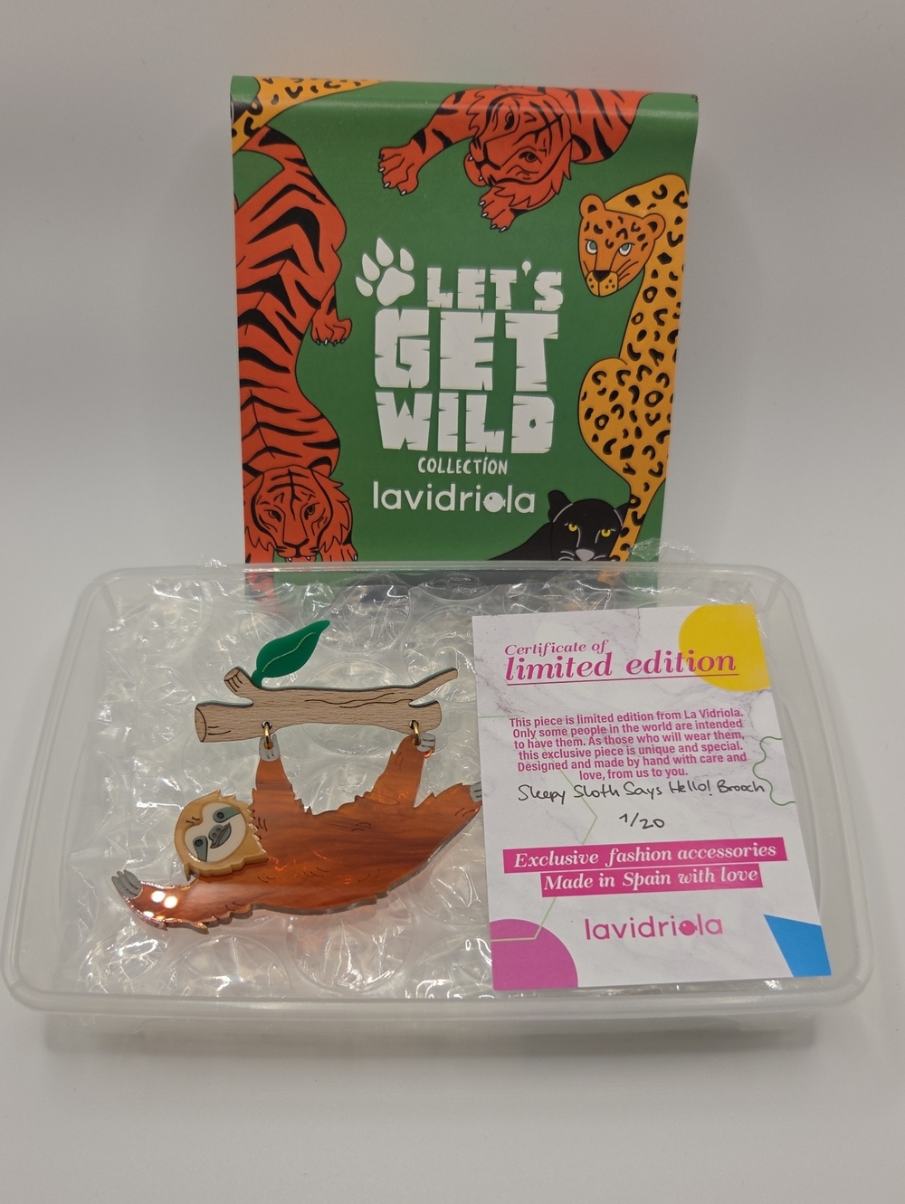La Vidriola Sleepy Sloth Says Hello!  Brooch. 1/20